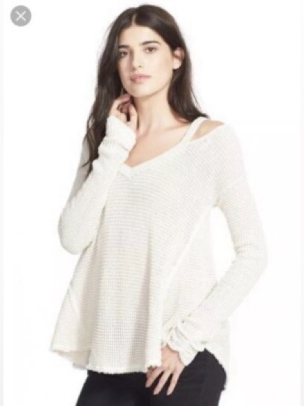 Free People Cream Waffle Knit Cutout‎ Shoulder Sweater Boho XS